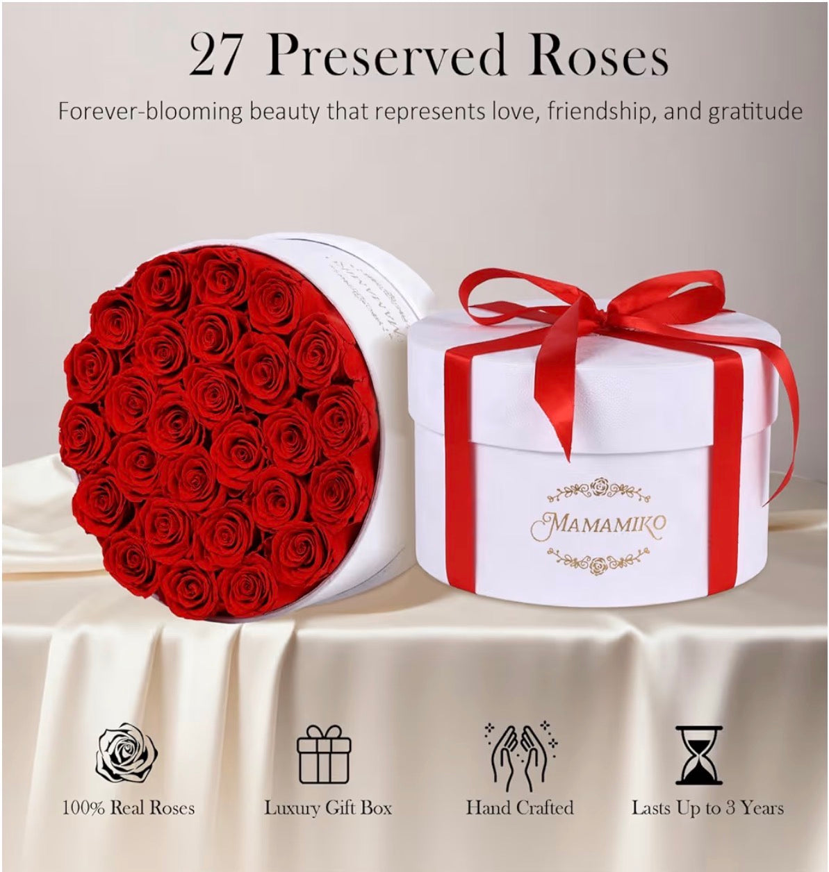 27 Preserved Roses in Suede Box - Eternal Red Rose for Her, Fresh Forever Flowers Gifts for Woman Wife Girlfriend on Valentine's Day, Birthday, Anniversary, Mother's Day