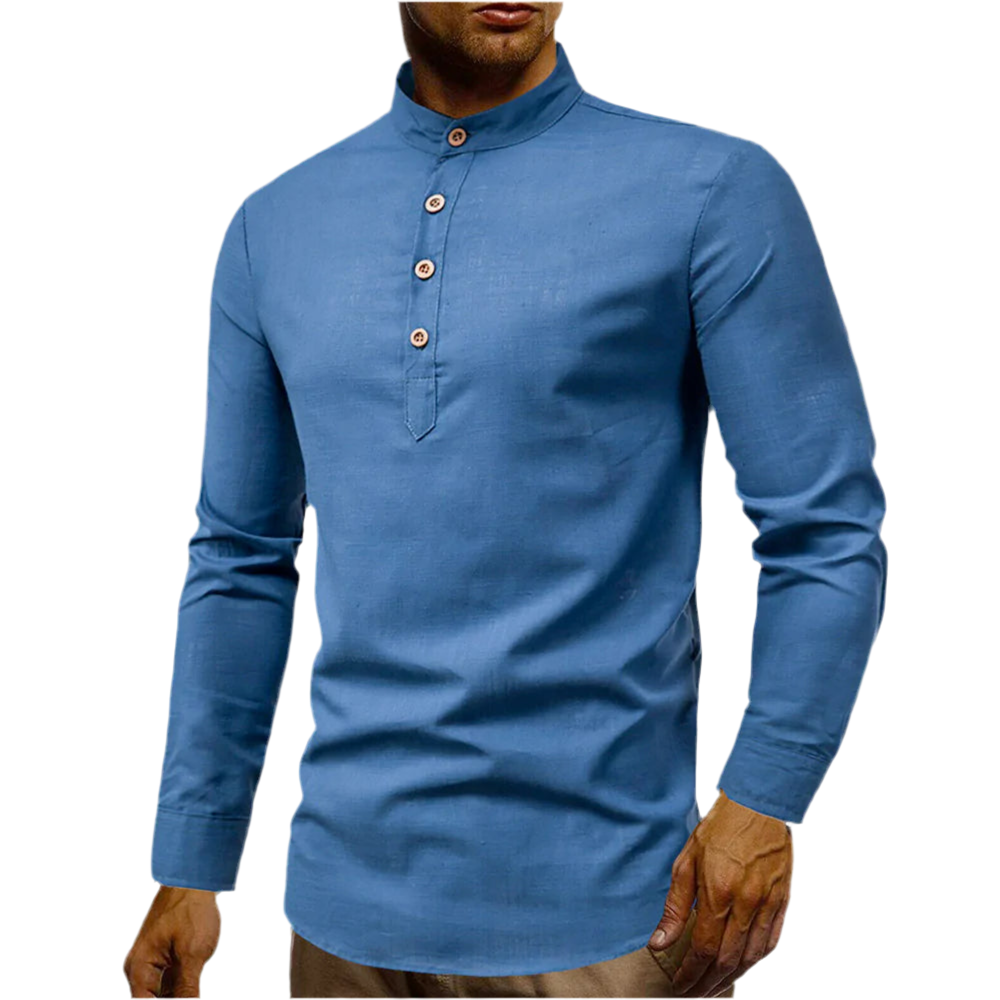 Mens Stand Collar Linen Shirt