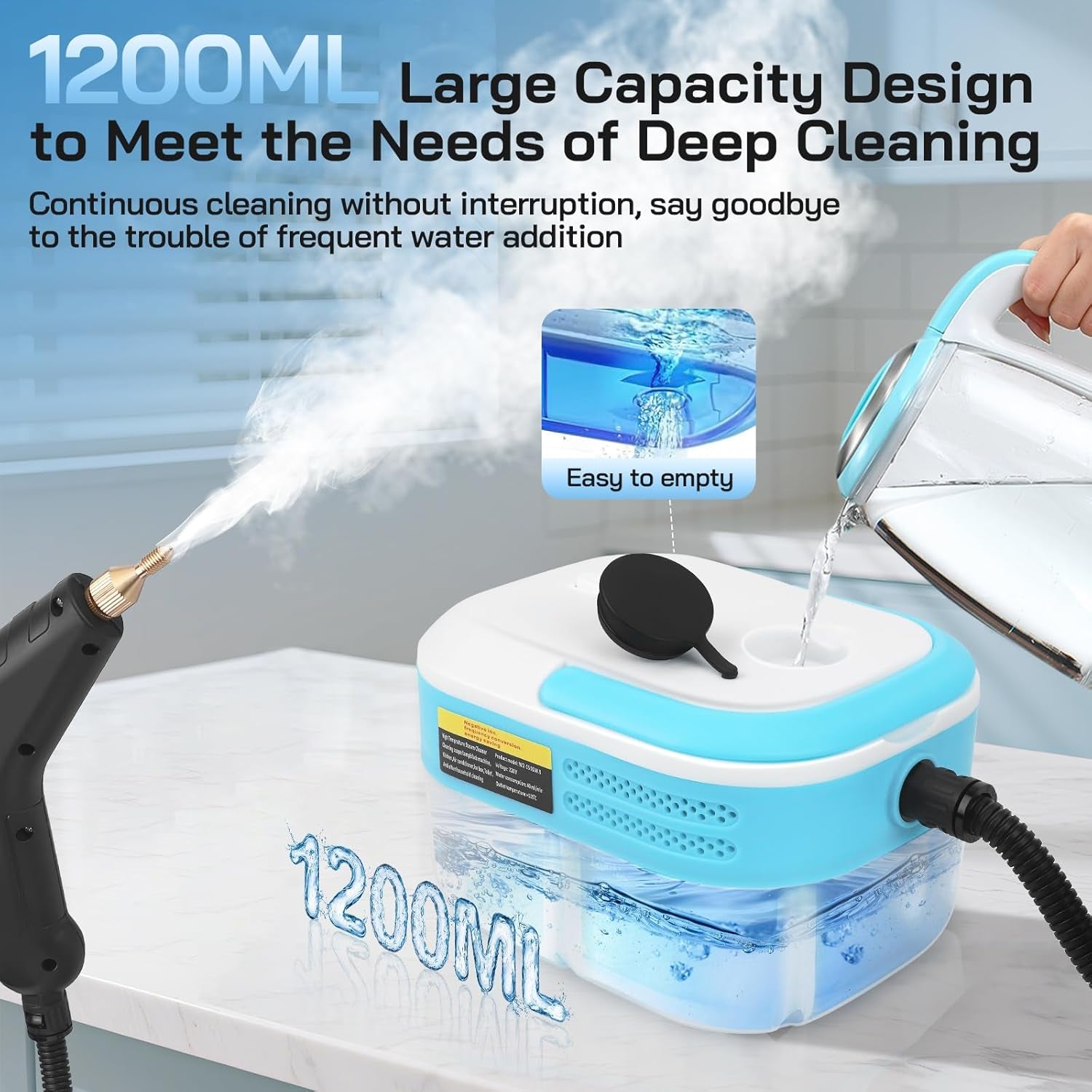 7 in 1 Handheld Steam Cleaner, 1500W Portable High Pressure Steam Cleaner, 1.2 L Water Tank, Handheld Car Steam Cleaner with 4 Brush Heads for Upholstery, Grouting, Tiles, Carpets, Bathrooms, Car