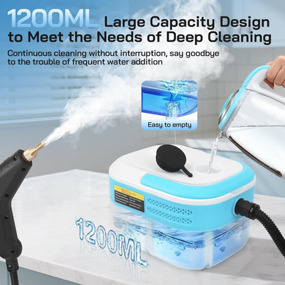 7 in 1 Handheld Steam Cleaner, 1500W Portable High Pressure Steam Cleaner, 1.2 L Water Tank, Handheld Car Steam Cleaner with 4 Brush Heads for Upholstery, Grouting, Tiles, Carpets, Bathrooms, Car