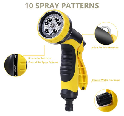 Expandable Garden Hose with Solid Brass Fittings & 10 Function Spray Gun