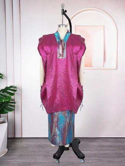 African Clothes for Women 2 PCS Sets Tops and Skirts Suits Dashiki Ankara Turkey Outfits Gown plus Size Wedding Party Dresses