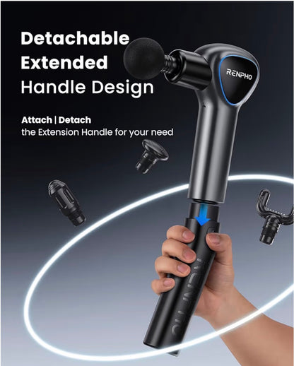 RENPHO Reach Mini Massage Gun with Extension Handle & 4 Heads