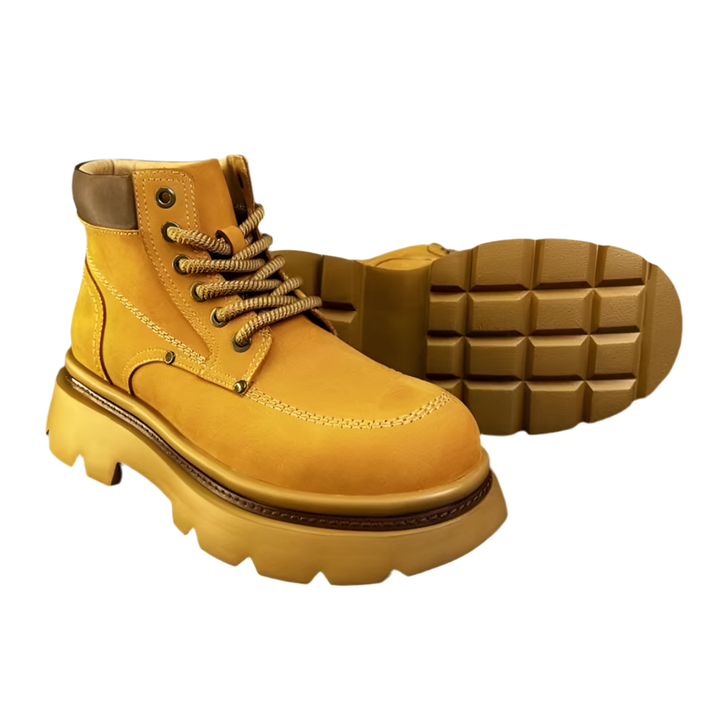 Men’s Genuine Leather Thick-Soled Ankle Boots – Fashionable Waterproof Lace-Up Designer Boots