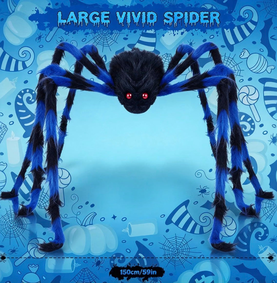 GAOHUI 60-Inch Giant Halloween Spider – Blue & Black, 150cm