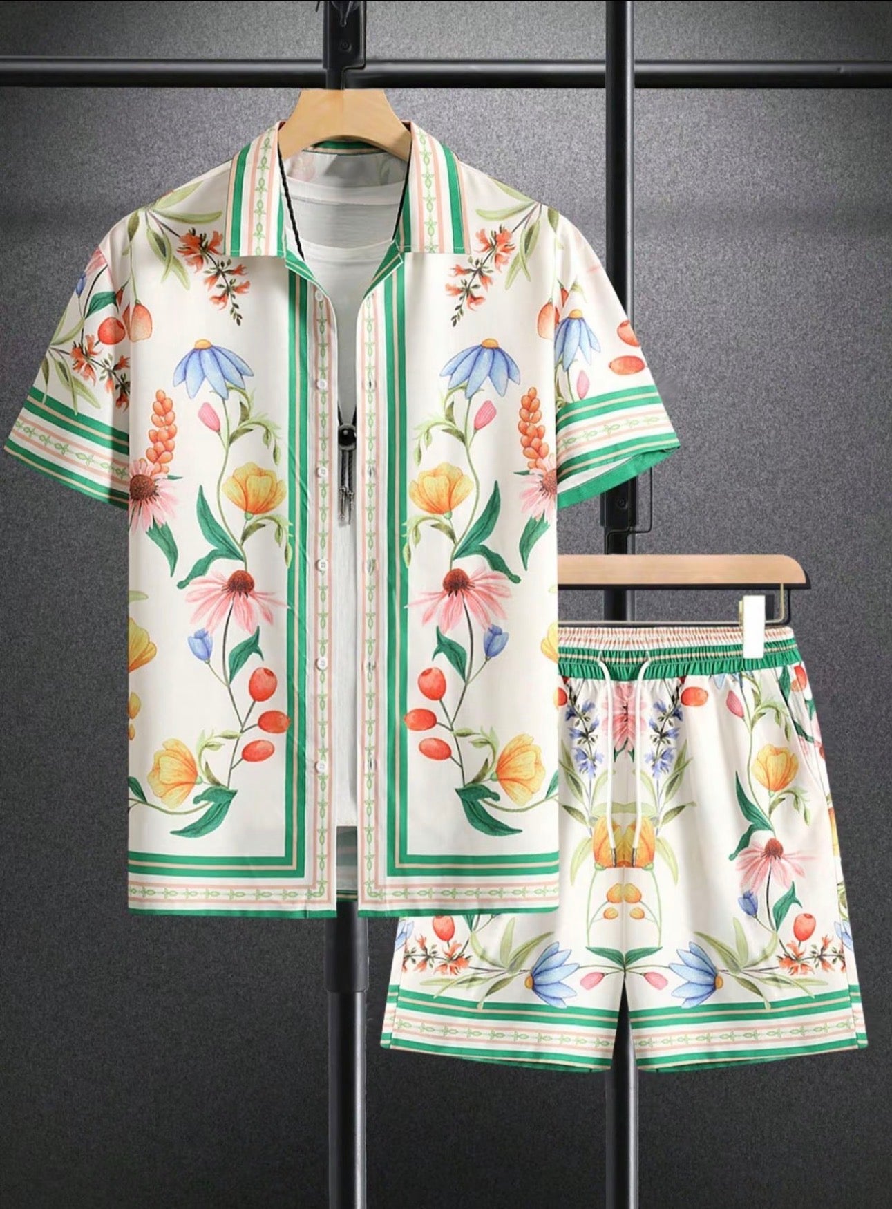 Men's Summer Beach Casual Short Sleeve Button Shirt Set