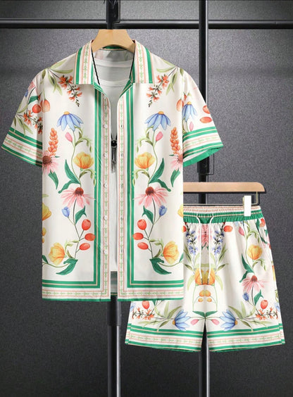 Men's Summer Beach Casual Short Sleeve Button Shirt Set