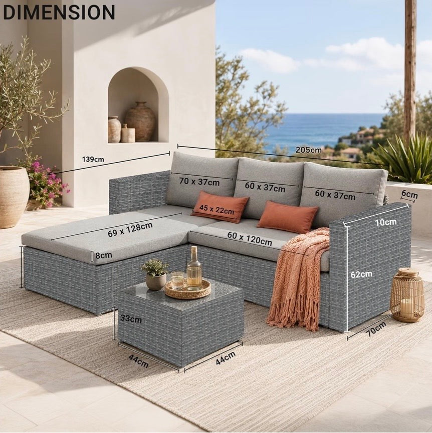 EVRE Malibu Rattan Garden Furniture Set with 3 Seater Sofa & Coffee Table
