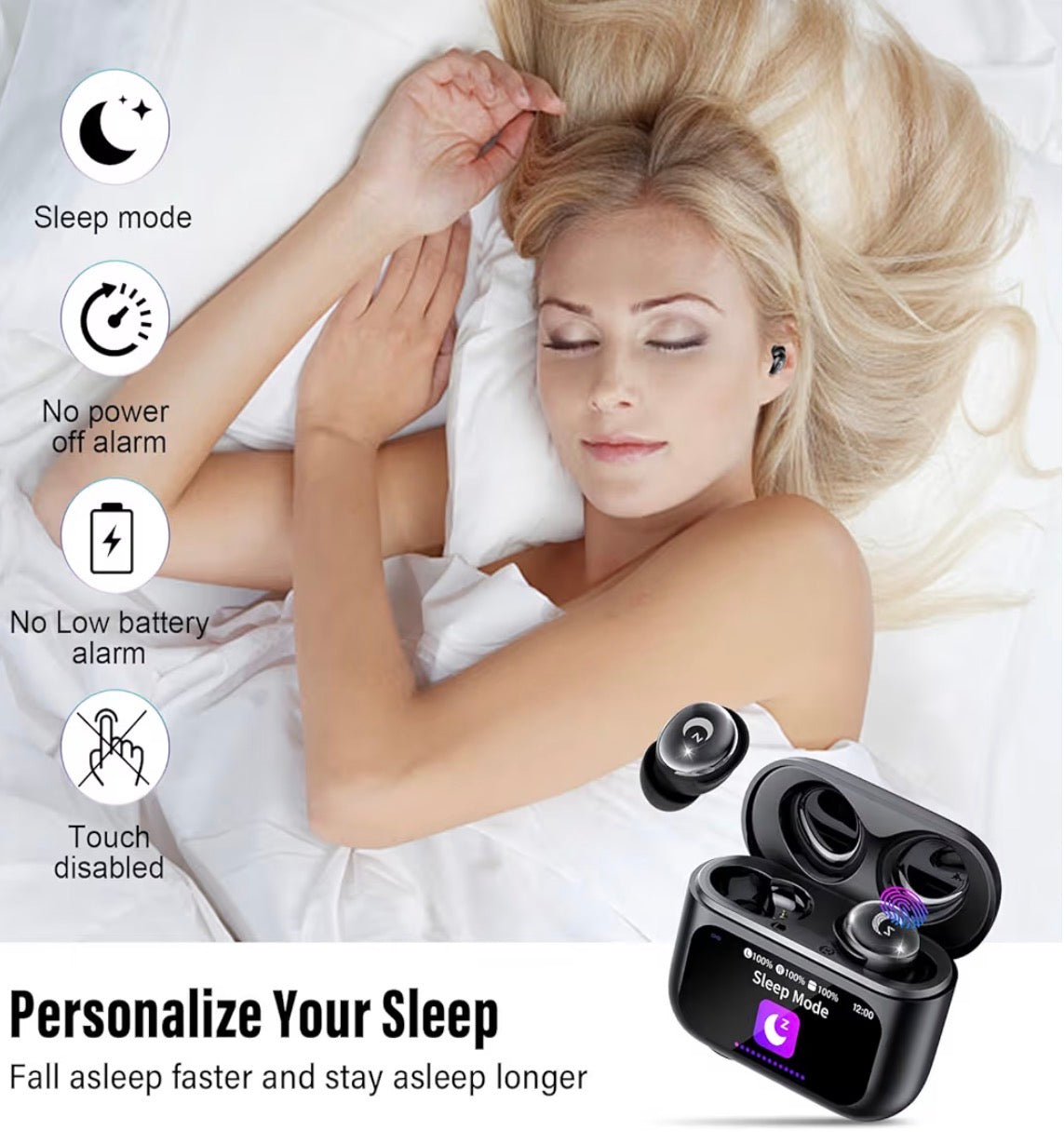 Wireless Earbuds Bluetooth 5.4 Smart Touch Screen 48H Playtime IPX7