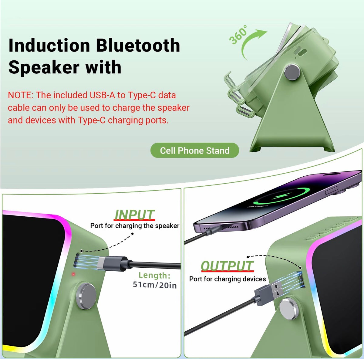 VOMA 5 in 1 Wireless Charger Speaker Stand 3500mAh RGB Adjustable