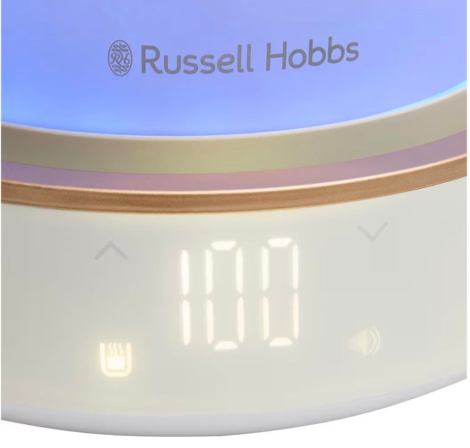 Russell Hobbs Calm Kettle (1.7L, AI-designed, Variable temperature 40-100°C, Digital display, Soothing sounds, 360° base, Frosted glass, Copper accents, Quiet boil technology, 3000W) 27450