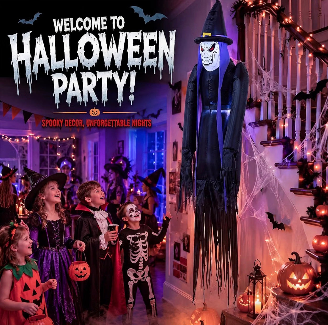 Warmiehomy 6FT Halloween Inflatable Hanging Evil Witch Decoration