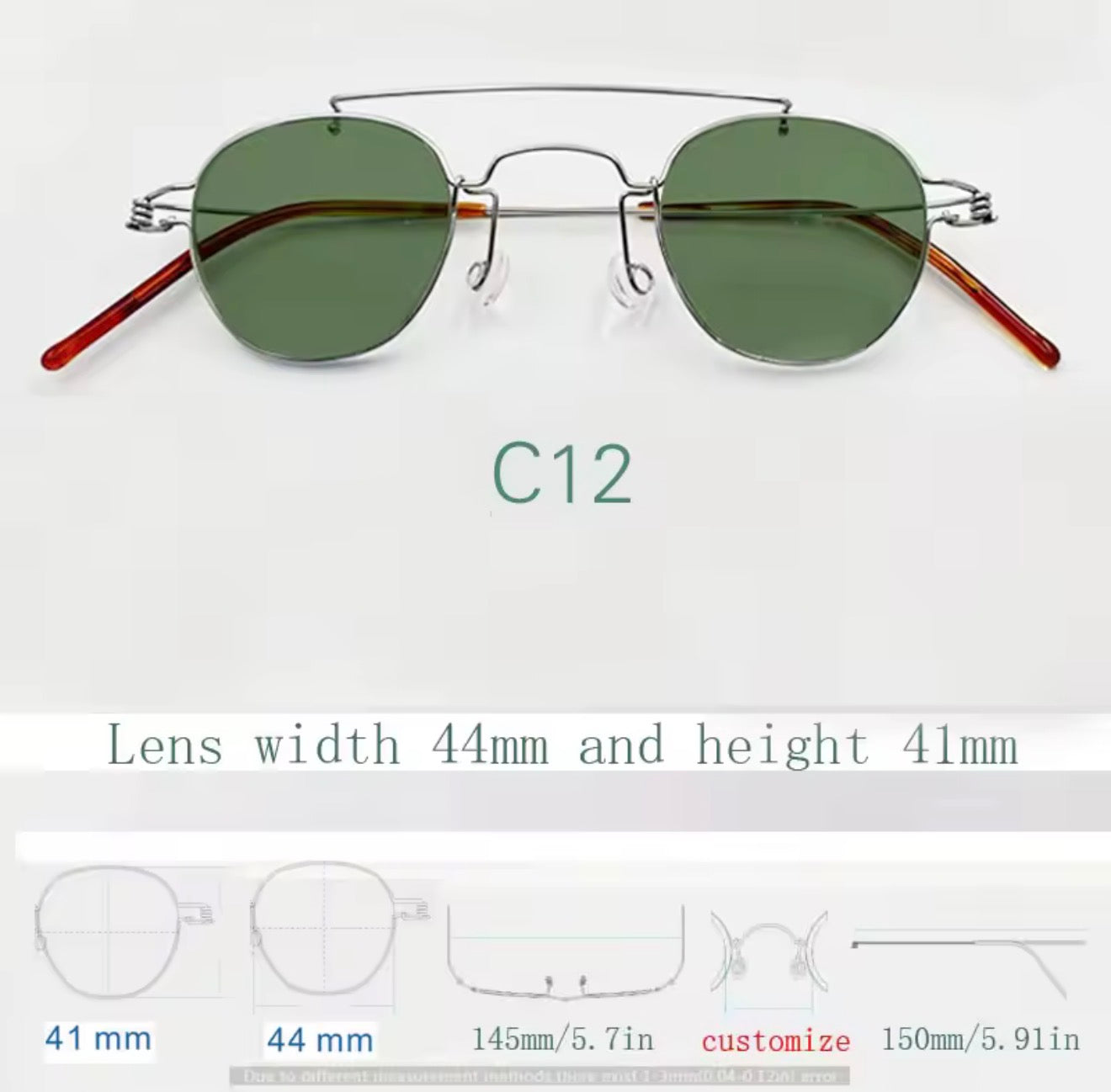 Retro style handmade screw free UV400 polygonal sunglasses ultra light vintage fashion double nose bridge sunnies