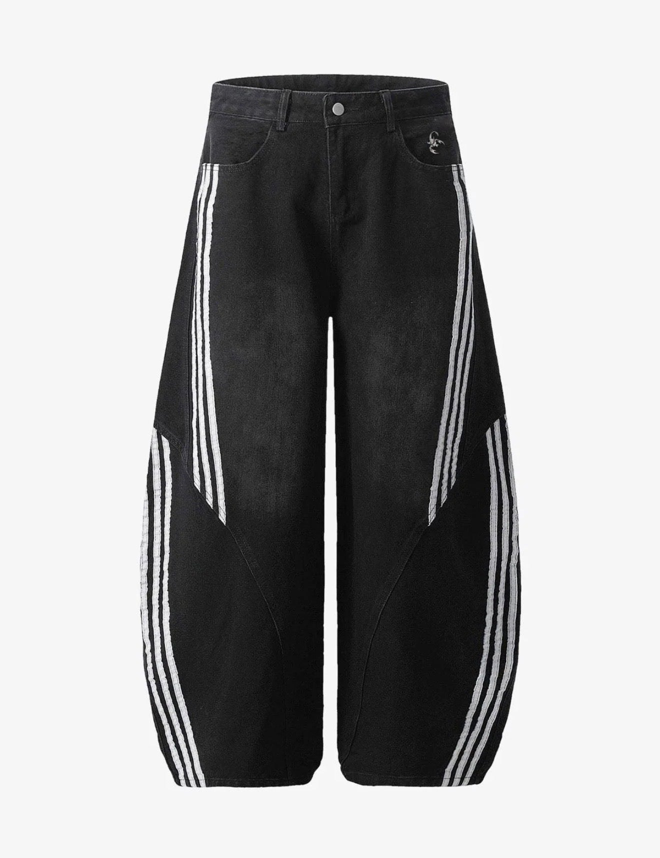 DENIM CONTRAST STRIPED STITCHING BARREL JEANS