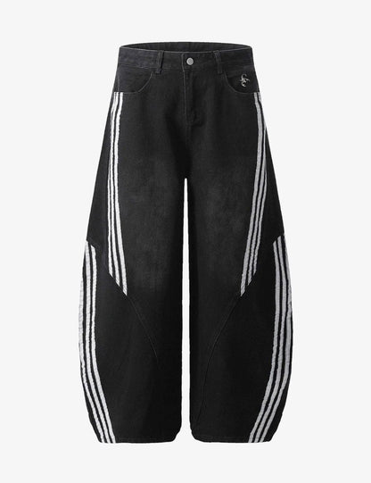 DENIM CONTRAST STRIPED STITCHING BARREL JEANS