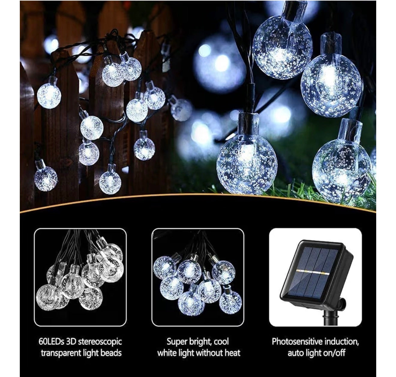 Solar Garden String Lights 100 LED Crystal Ball Fairy Lights 17m
