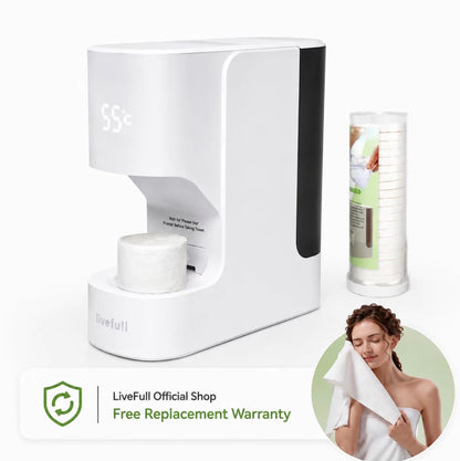 Livefull Smart Hot Face Towel Heater Machine CL01, 5s Fast Heating & 55°C Constant Temperature, Auto Dispensing Towel Warmer with Smart Voice Alerts, Includes 20 Compressed Towels, Luxury Home Spa