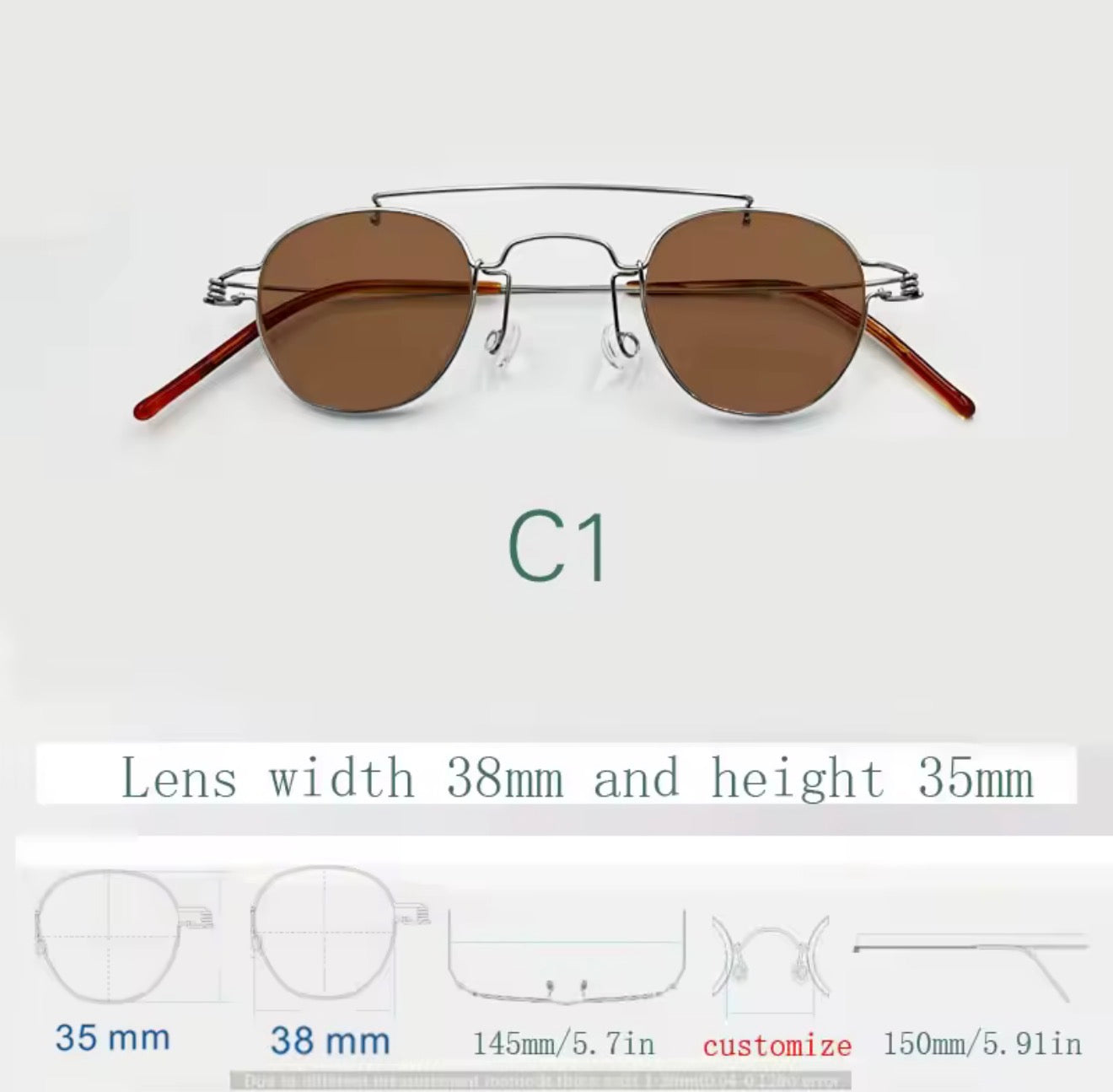 Retro style handmade screw free UV400 polygonal sunglasses ultra light vintage fashion double nose bridge sunnies