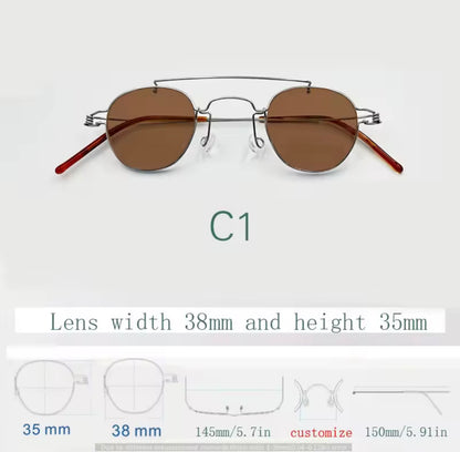 Retro style handmade screw free UV400 polygonal sunglasses ultra light vintage fashion double nose bridge sunnies