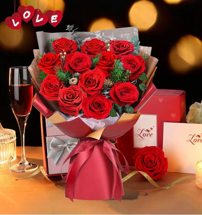 ADDWel 12 Forever Real Roses Bouquet, Fresh Flowers Delivery, Eternal Rose Gifts for Women, Wife, Girlfriend& Mum on Christmas, Valentine's Day, Anniversary& Mother's Day