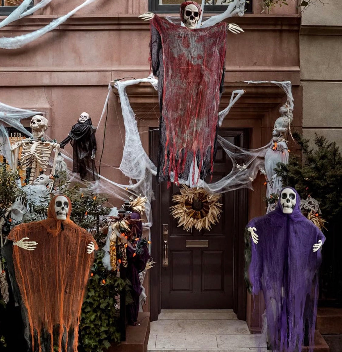 3-Pack Hanging Halloween Ghost Decorations | Bloody Gauze Skeleton Props