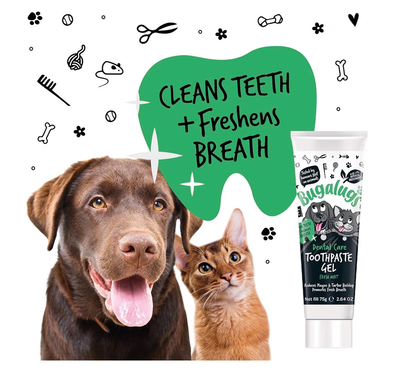 Bugalugs Dog & Cat Dental Care Kit Toothpaste Toothbrush Set