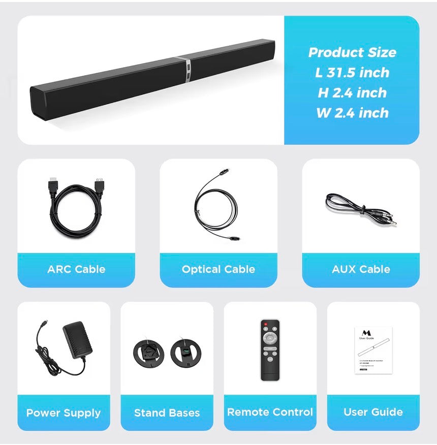 80W 2-in-1 Detachable TV Soundbar Bluetooth 5.3 ARC Optical AUX