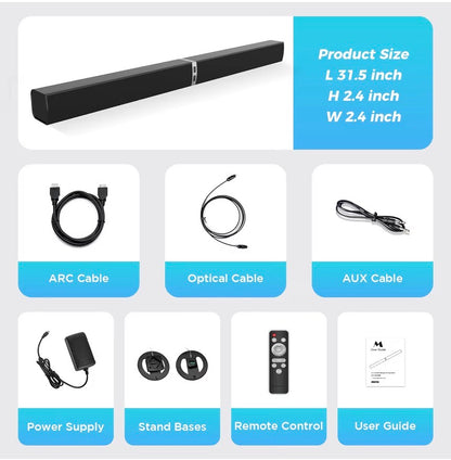 80W 2-in-1 Detachable TV Soundbar Bluetooth 5.3 ARC Optical AUX