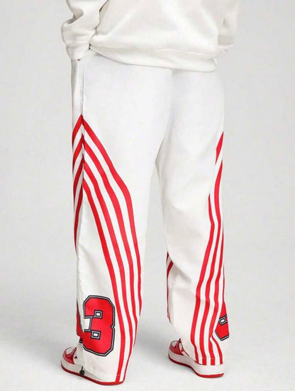 ROMWE MEN Prep Casual Letter Print Pocket Pants