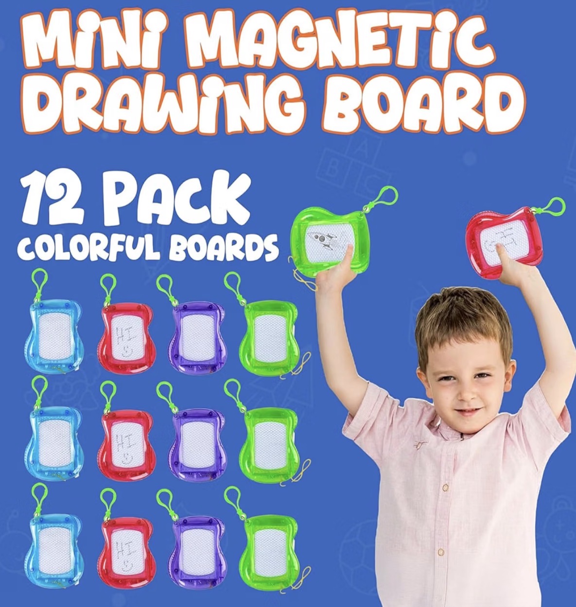 12 Pack Mini Magnetic Drawing Boards for Kids with Keychain Clips
