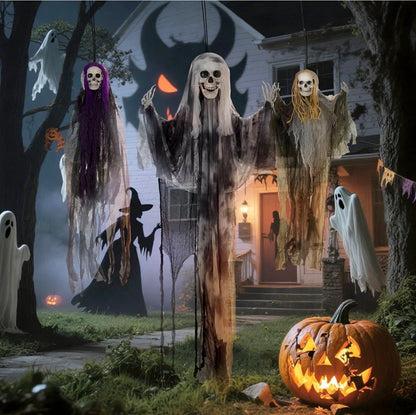 HOMCOM Hanging Skeleton Halloween Decorations Set of 3 90/110/170cm