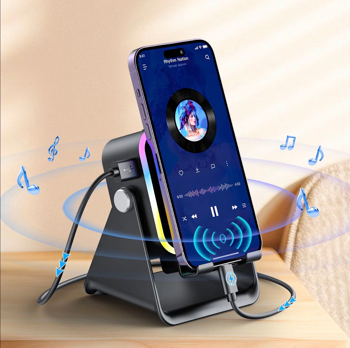 VOMA 5 in 1 Wireless Charger Speaker Stand 3500mAh RGB Adjustable