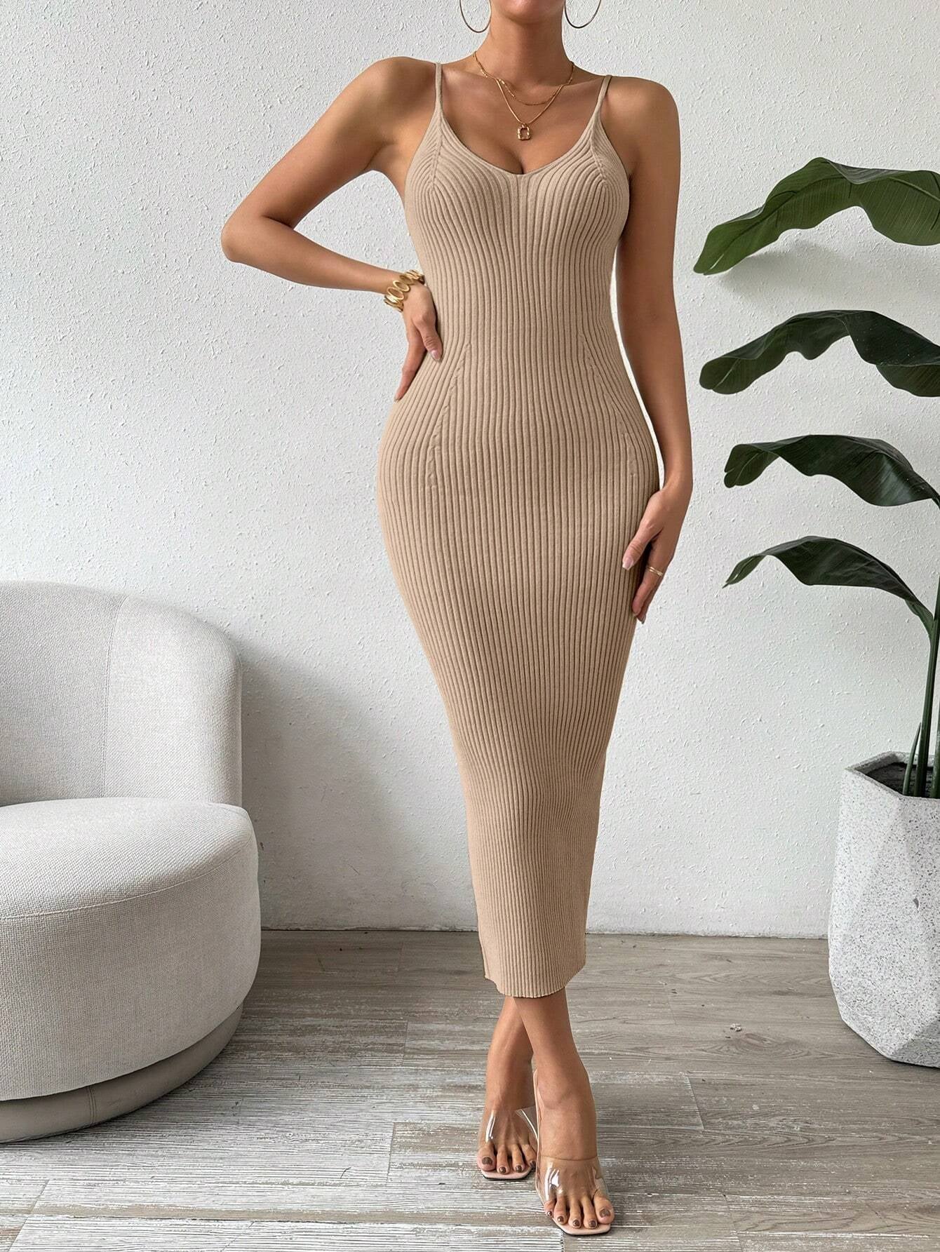 Raffinée Women's Elegant Solid Color Slim Fit Sleeveless Knit Sweater Dress