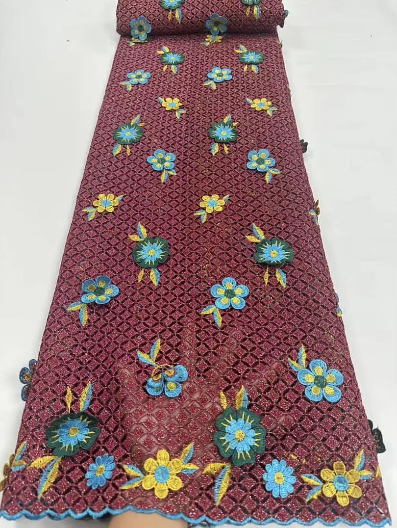 Nigerian 3D Embroidered Water Soluble Lace Fabric 2025 African Guipure Cord Lace Fabric for Sewing Women Dresses Latest 5 Yards