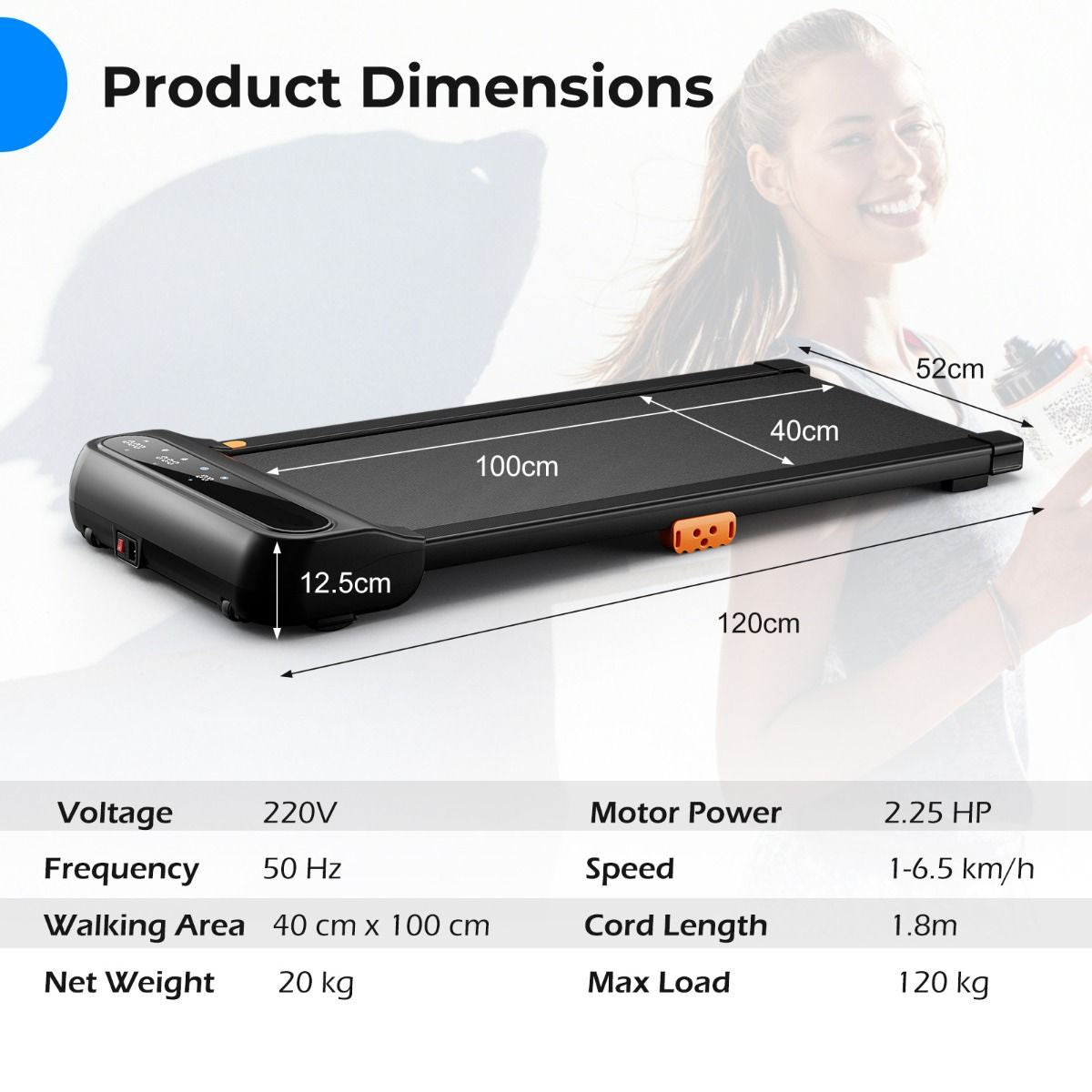 Under-Desk Treadmill for Home and Office with 12 Pre-Configured Workout Programs