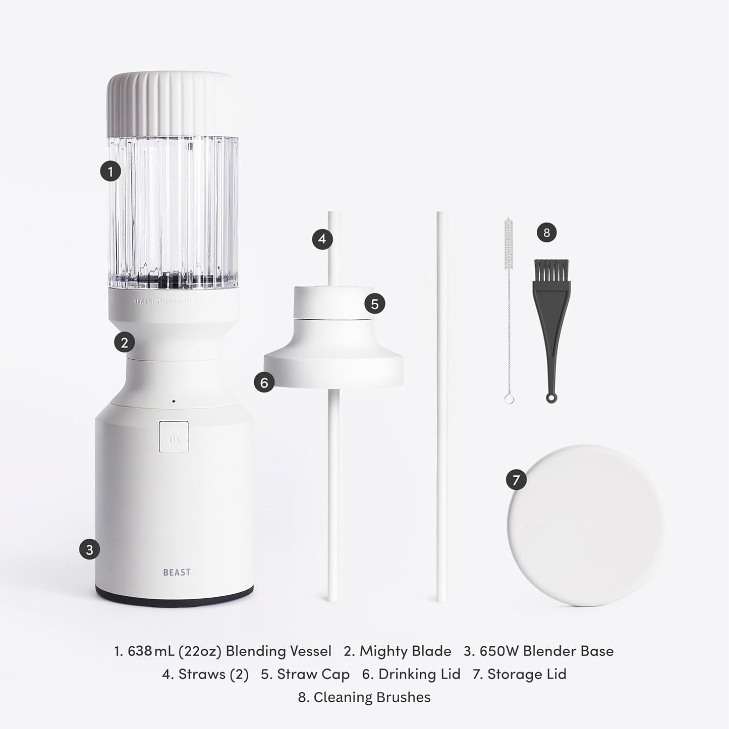 Mighty Blender 650, Personal Smoothie Maker, Kitchen Jug Blender Food Processor, Soup, with Drinking Lid, Portable Plastic Glass & Straws (Cloud White)