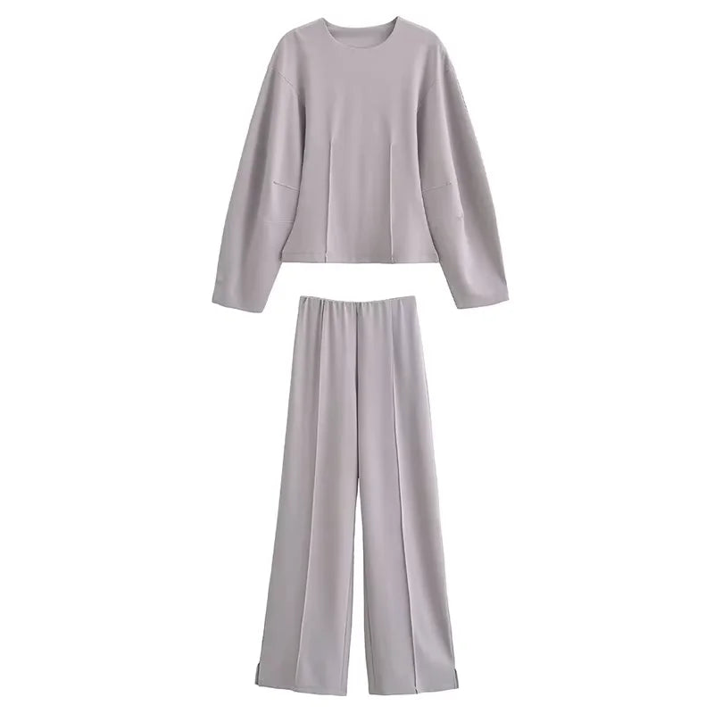 Women'S Two Pieces Set Pant Sets Crop Long Sleeve Sets Elegant Women'S Suits High Waist Wide Leg Trousers Outfit Streetwear