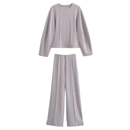 Women'S Two Pieces Set Pant Sets Crop Long Sleeve Sets Elegant Women'S Suits High Waist Wide Leg Trousers Outfit Streetwear