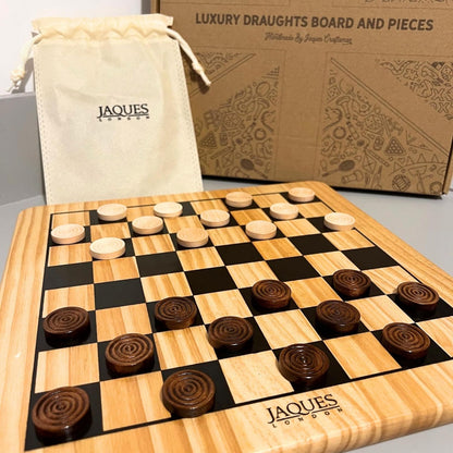 Draughts Board Game | Traditional 12" Wooden Board with Deluxe Checkers Pieces | for Adults and Kids | since 1795