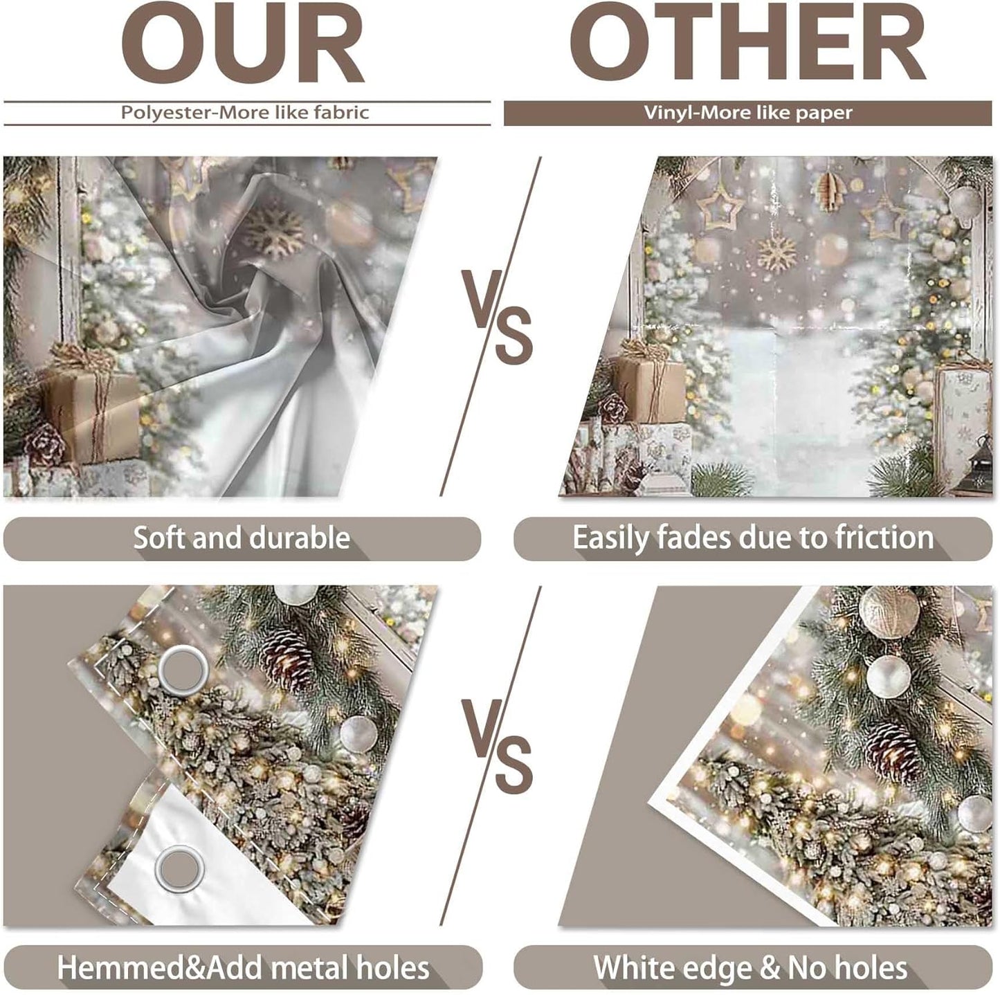 7X5Ft Christmas Gold White Backdrop Winter Xmas Trees Gifts Warm Snowy Brown Outdoor Pure Holy Background Celebrate Festival Decor Photo Banner Props