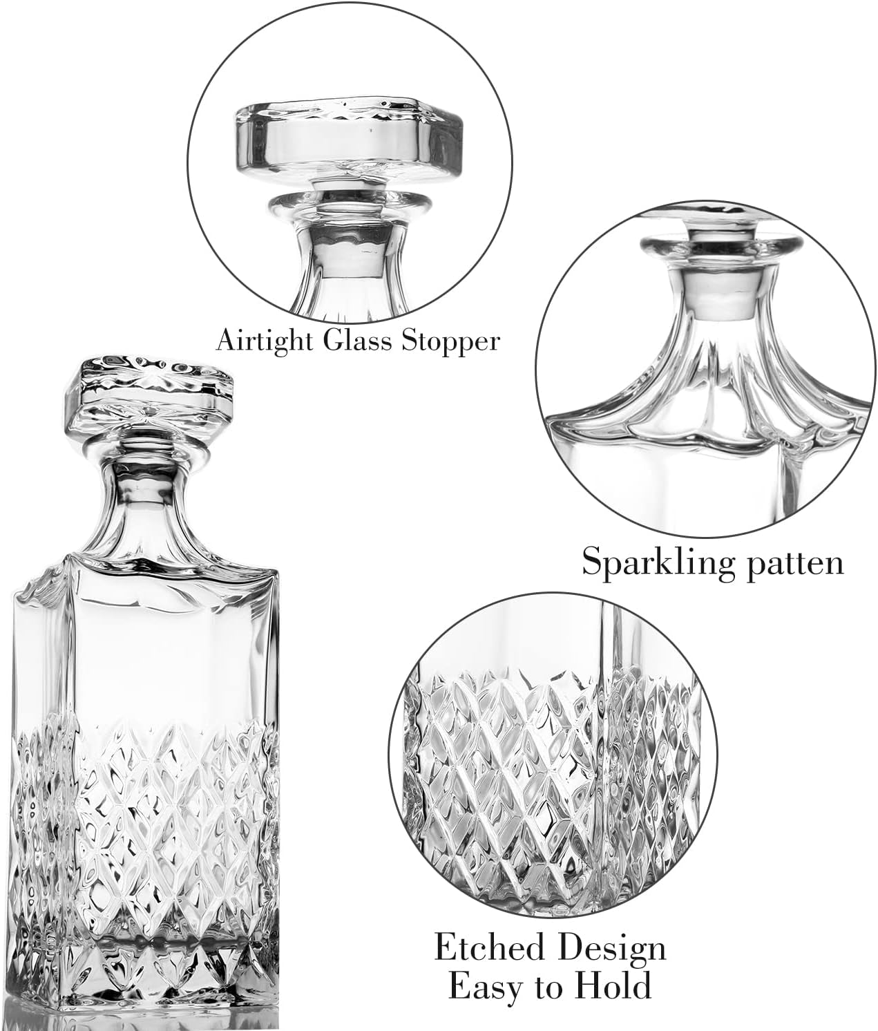 Whiskey Decanter,849Ml Non-Lead Crystal Whiskey Decanter with Stopper in Gift Box,Premium Bourbon Decanter,Liquor Decanter for Whiskey,Bourbon,Whiskey Carafe for Men