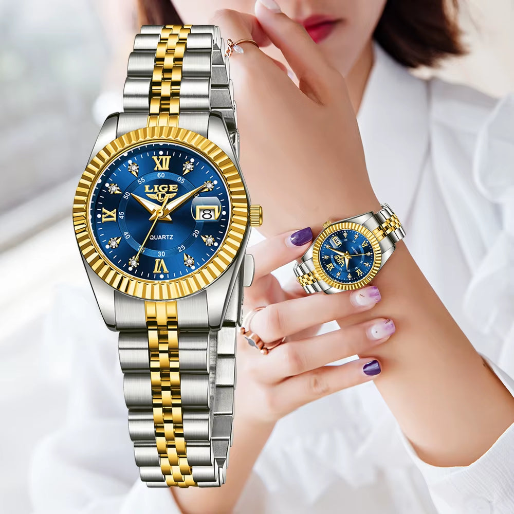 Fashion Woman Watch Stainless Steel Waterproof Auto Date Elegant Ladies Wristwatch Luxury Original Quartz Watch for Women