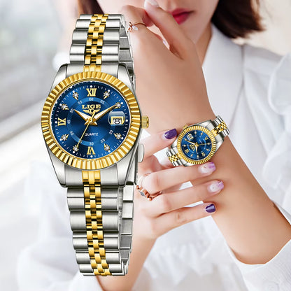 Fashion Woman Watch Stainless Steel Waterproof Auto Date Elegant Ladies Wristwatch Luxury Original Quartz Watch for Women