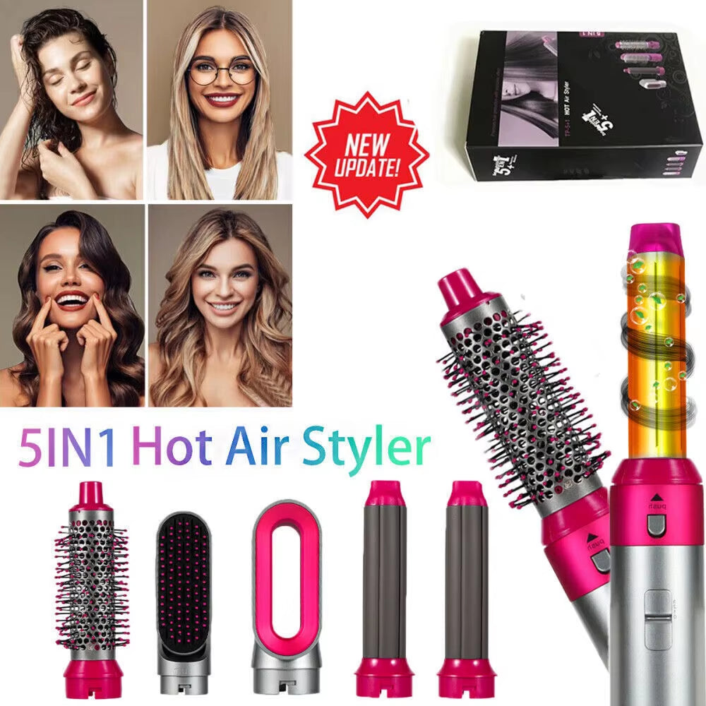 5-in-1 Professional Hair Dryer Brush and Styling Tool: Volumizer, Curler, and Straightener