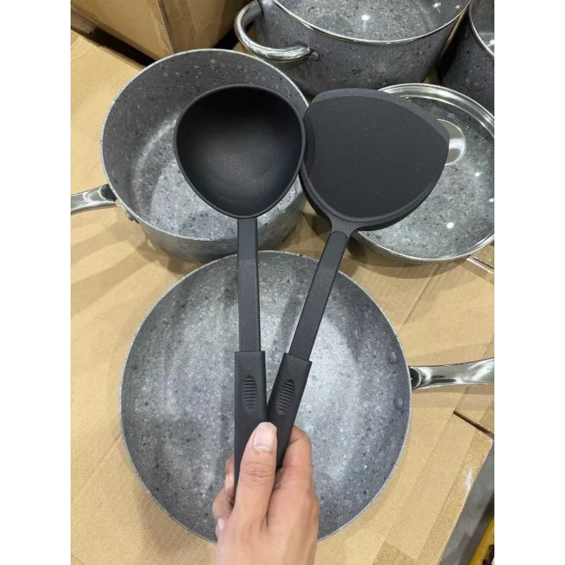 10Pcs Nonstick Cookware Set Nonstick Frying Pans Stainless Steel Handle Grey Granite Cookware Pot Pan Set