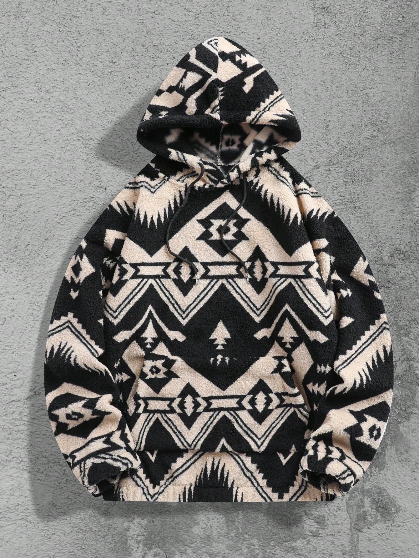 Men'S Totem Print Hooded Sherpa Fleece Sweatshirt