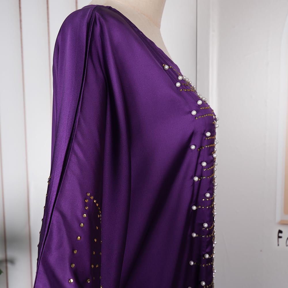 African Dresses for Women Fashion Beading Rhinestone Kaftan Maxi Dress