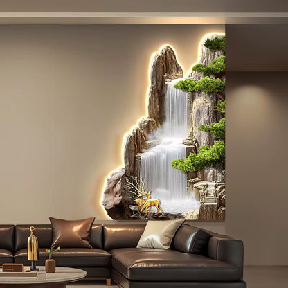Welcome Guests to the Living Room Decoration Painting, Pine Sofa Background, Wall Mounted Painting, Deer Corner Lamp Mural