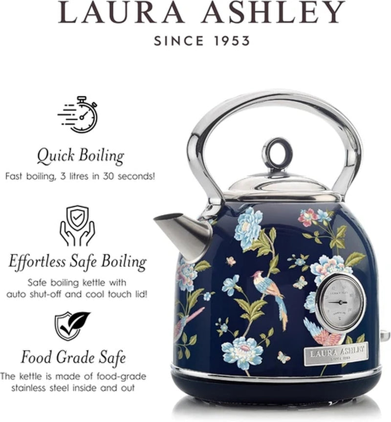 Laura Ashley 1.7L Electric Dome Kettle Stainless Steel Quiet Fast Boil Kettle