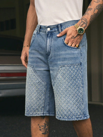 AXEPEAK Pocket Embossed Loose Casual Versatile Denim Bermuda Shorts, Spring/Summer